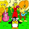 In this detailed coloring game PingaLee and friends are practicing for their big performance. Make the scene even more exciting by coloring the friends and their instruments: the bird twitting, the elphant playing the cello, the drumming bear and many others. Don`t forget PingaLee conducting them all!