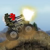 Driving military big truck equiped by various heavy weapon on extreme offroad terrain, fun battle monster truck games