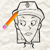 Drawing game to learn and practice how to draw an adult face with retro style cartoon.