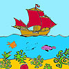 Ship on the  sea coloring