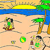 The two friends at the beach coloring