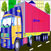 Pick colors from the color palette and color the container truck ,road ,buildings.
