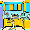 Housewife in the kitchen coloring Game.