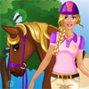 Barbie loves horse riding. She owns a few and every week she takes one of them for a ride. But obviously she wants to do this in style. Can you help her out? Select a nice hat and matching outfit. Choose the cutest horse she must ride on this sunny day. And don`t forget a stylish saddle!