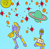 Gaping robots in the space coloring Game.