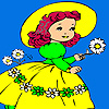 Village girl and flowers coloring