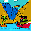 Big waterfall and ship coloring Game.