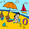 Little girl in the beach coloring