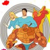 Color this cute picture of Fantastic Four. Use the paintbrush to select colors and click on each section to paint in it. Color the various clothes, people, accessories, and hair of the characters to make them look their best.