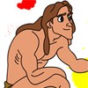 Color this cute picture of Tarzan. Use the paintbrush to select colors and click on each section to paint in it. Color the various clothes, people, accessories, and hair of the characters to make them look their best.