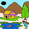 Frog and cat in the village coloring A Free Customize Game