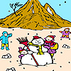 Snowman and children on the mountain coloring